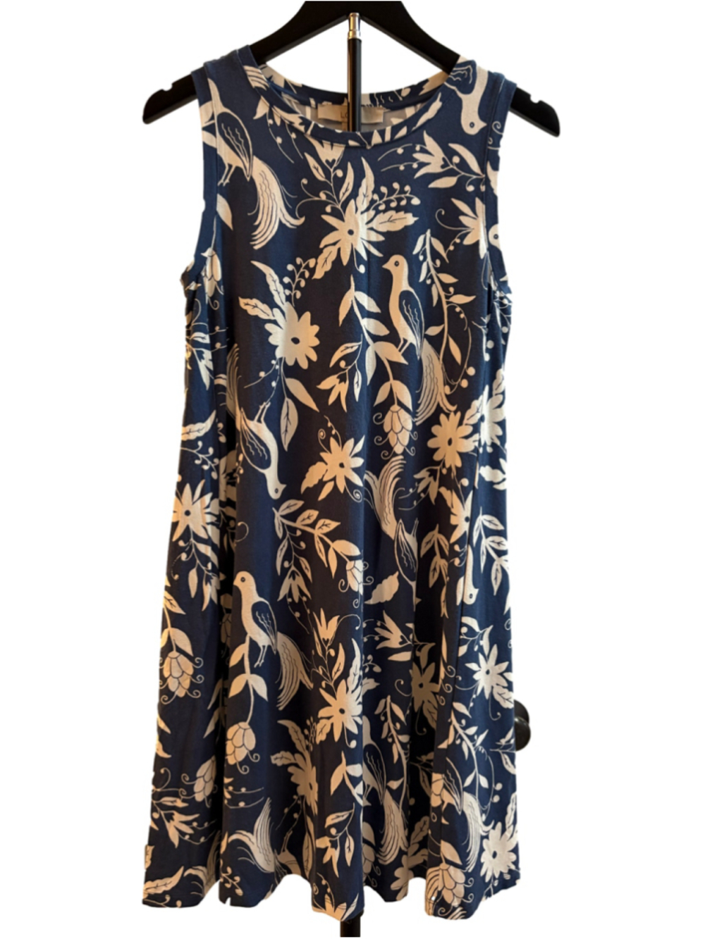 LOFT Blue & White Botanical Floral Bird Swing Dress - Size XS